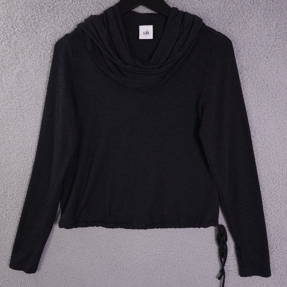 CAbi Hoodie Womens Small Dark Gray Recess Topper Cowl Neck Cinch Waist Top Shirt